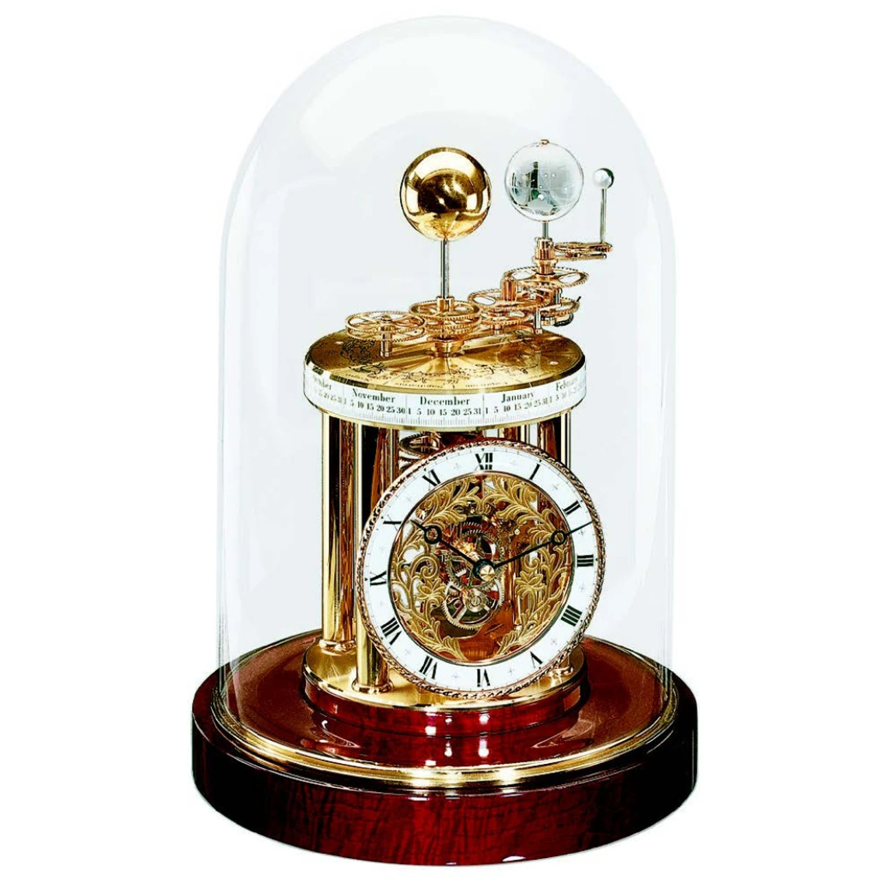 Hermle Astrolabium Skeleton Glass Dome Mahogany Table Clock 22836-072987 1 Hermle Astrolabium Skeleton Glass Dome Mahogany Table Clock 22836-072987