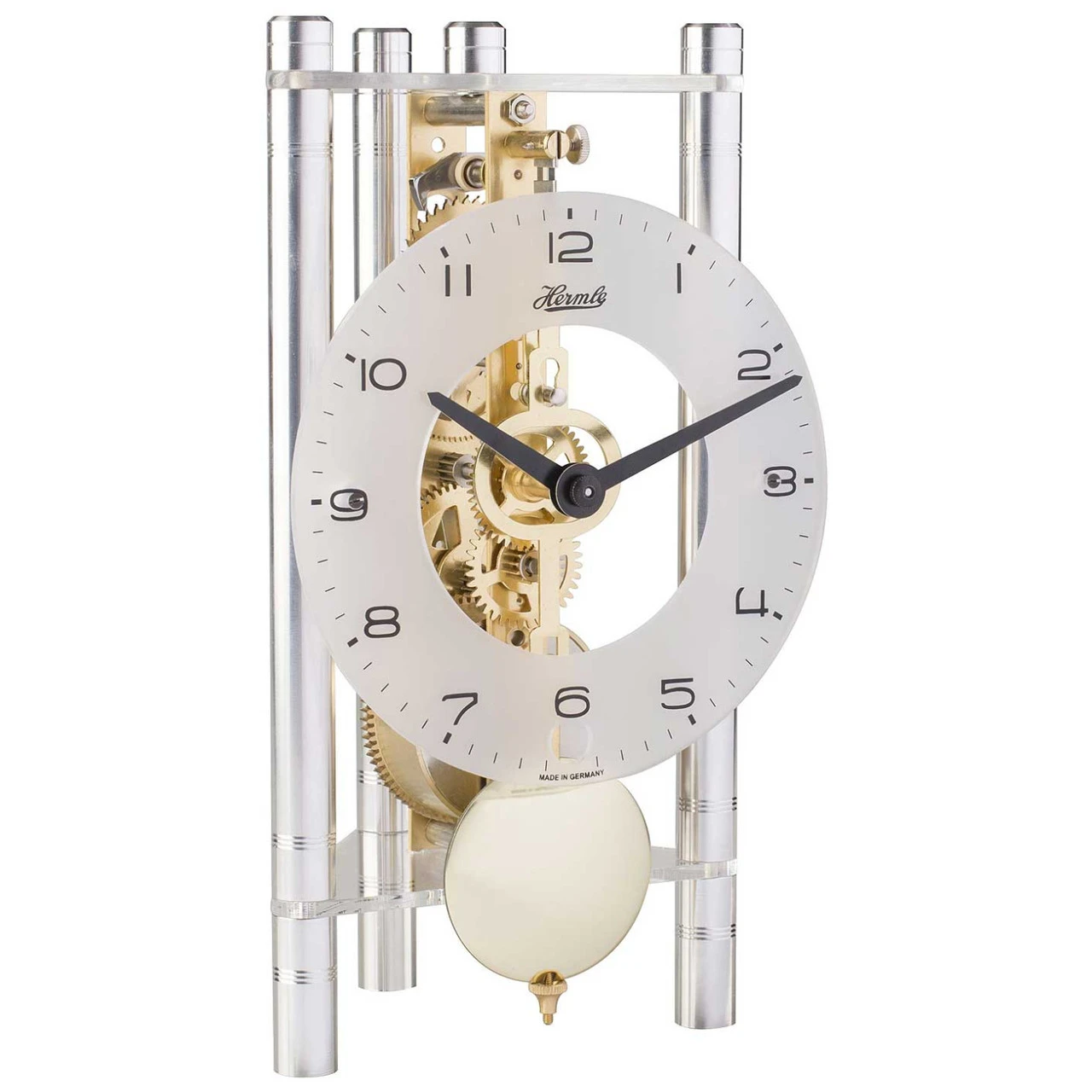Hermle 8-Day Skeleton Movement Silver And Gold Clock 23022-X40721 1 Hermle 8-Day Skeleton Movement Silver And Gold Clock 23022-X40721