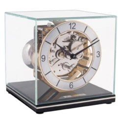 Hermle 8-Day Westminster Chime Movement Black Wooden Base Cube Table Clock 23052-740340