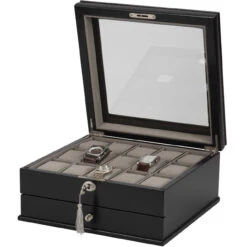 Mele & Co Arthur Black Wooden Watch Box With Drawer Fits 15 Watches 469 -Lux Jewellery Shop 469 1 11107.1548399864 1