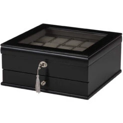 Mele & Co Arthur Black Wooden Watch Box With Drawer Fits 15 Watches 469 -Lux Jewellery Shop 469 61308.1548399865