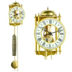 Hermle Mechanical Skeleton Wrought Iron Black Cream Dial Gold Wall Clock With Pendulum 70332-000711 -Lux Jewellery Shop 70332 000711 1 39068.1634654310