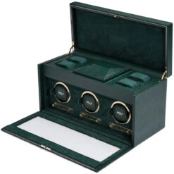 WOLF British Racing Green Triple Watch Winder With Storage 792341 -Lux Jewellery Shop 792341 1 97045.1644098348