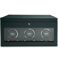 WOLF British Racing Green Triple Watch Winder With Storage 792341 -Lux Jewellery Shop 792341 52632.1624132510