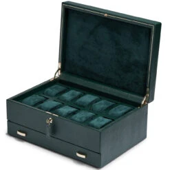 WOLF British Racing Green 10 Piece Watch Box With Storage 792841 -Lux Jewellery Shop 792841 1 36885.1640101104 1