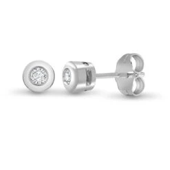 9ct White Gold 10pts Rub Over Stud Earrings P702E9-002-010