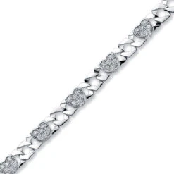 925 Silver CZ Set Heart Curb 7.5inch Bracelet P702164-7.5