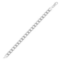 925 Silver Diamond Cut Flat Curb 9.6mm Gauge Bracelet P702006J-8.5