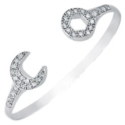 925 Sterling Silver Solid Cubic Zirconia Set Spanner Baby Children Bangle P702022