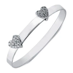 925 Sterling Silver Cubic Zirconia Set Twin Heart Expanding Baby Children Bangle P702030