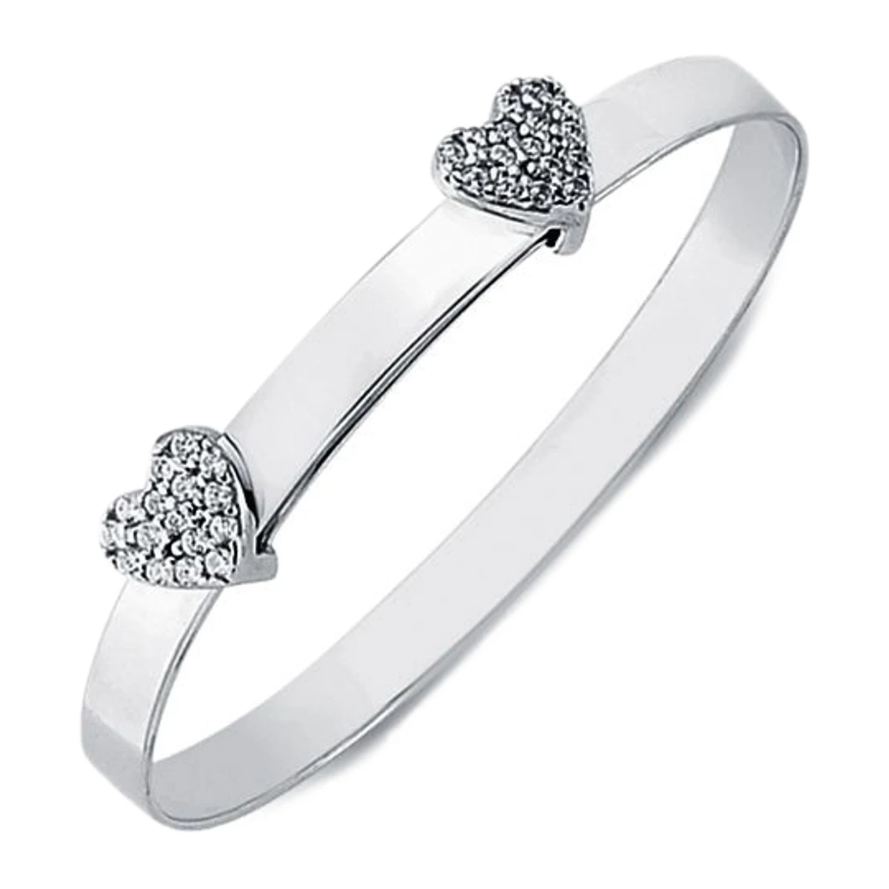 925 Sterling Silver Cubic Zirconia Set Twin Heart Expanding Baby Children Bangle P702030 1 925 Sterling Silver Cubic Zirconia Set Twin Heart Expanding Baby Children Bangle P702030