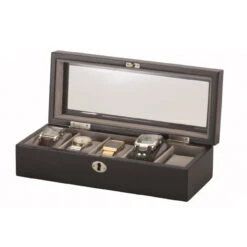 Mele & Co Wooden Watch Storage Box Black And Grey Stores 5 Watches 446