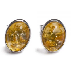 Henryka Form Oval Silver & Yellow Amber Small Stud Earrings 2/4552/100/Y-BU