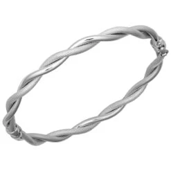 9ct White Gold Polished And Mesh Twist Bangle P702345