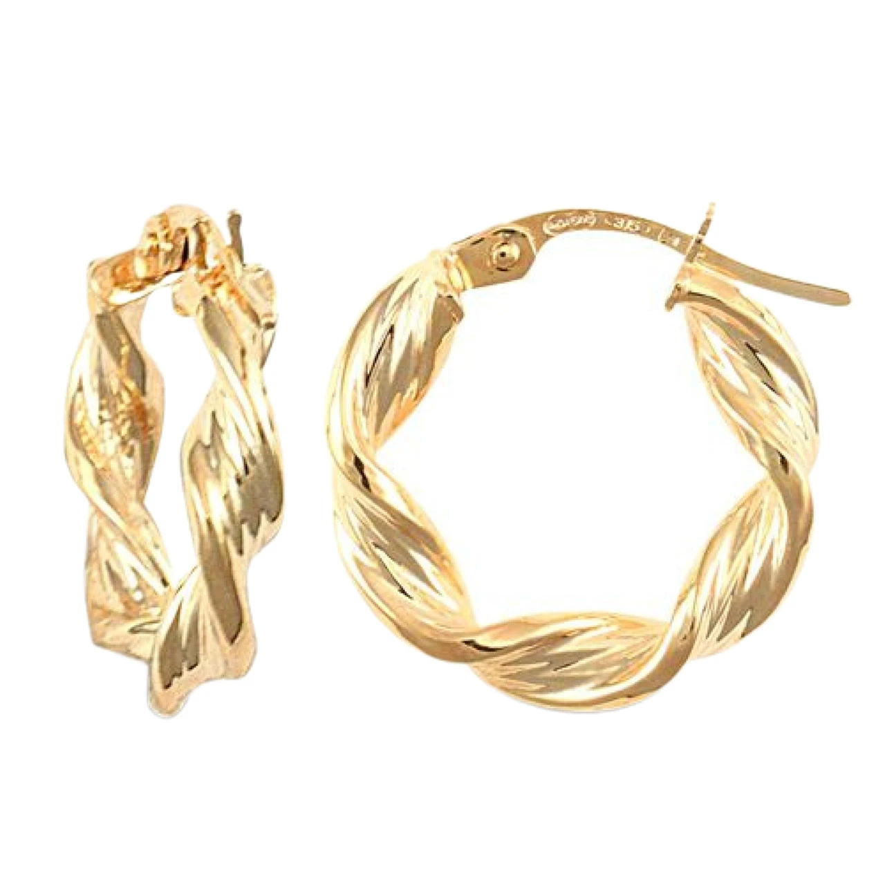 9ct Yellow Gold Twisted Textured Barked Pattern 17mm Creole Hoops P702-149 1 9ct Yellow Gold Twisted Textured Barked Pattern 17mm Creole Hoops P702-149