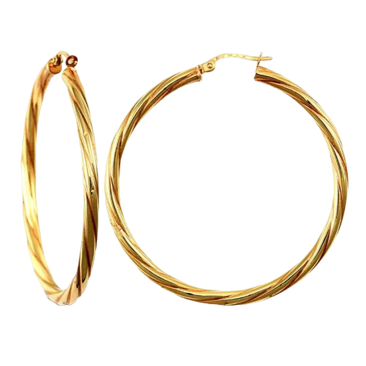 9ct Yellow Gold 3mm Round-Tube Twisted 45mm Creole Hoops P702-199 1 9ct Yellow Gold 3mm Round-Tube Twisted 45mm Creole Hoops P702-199