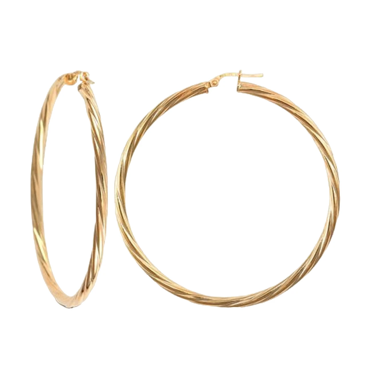 9ct Yellow Gold 3mm Round-Tube Twisted 55mm Creole Hoops P702-200 1 9ct Yellow Gold 3mm Round-Tube Twisted 55mm Creole Hoops P702-200