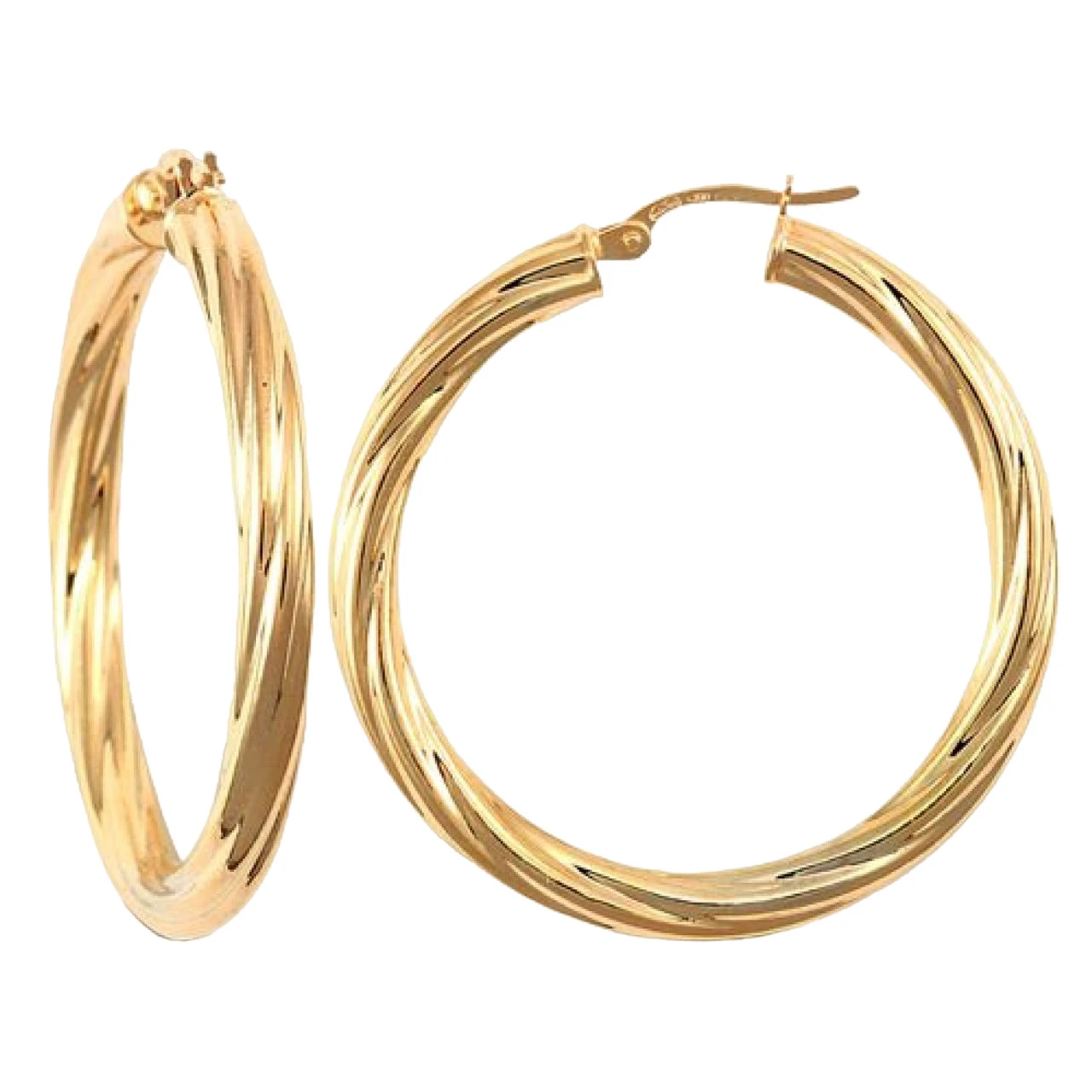 9ct Yellow Gold 4mm Round-Tube Twisted 37mm Creole Hoops P702-204 1 9ct Yellow Gold 4mm Round-Tube Twisted 37mm Creole Hoops P702-204