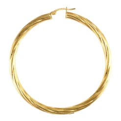 9ct Yellow Gold 4mm Round-Tube Twisted 57mm Creole Hoops P702-206
