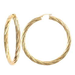 9ct Yellow Gold 5mm Round-Tube Twisted 59mm Creole Hoops P702-212