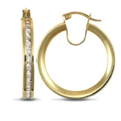 9ct Yellow Gold Channel Set With Cubic Zirconia Stones 22mm Creole Hoops P702-400