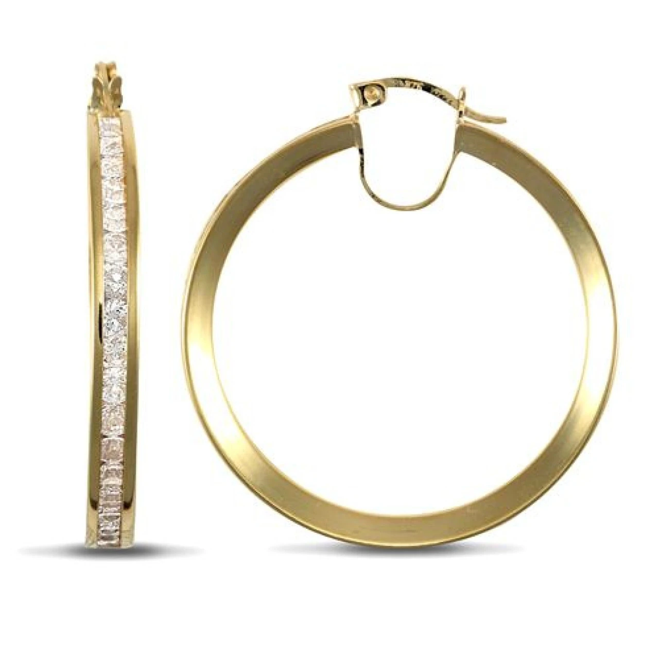 9ct Yellow Gold Channel Set With Cubic Zirconia Stones 35mm Creole Hoops P702-402 1 9ct Yellow Gold Channel Set With Cubic Zirconia Stones 35mm Creole Hoops P702-402