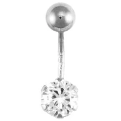 9ct White Gold Cubic Zirconia Solitaire Belly Bar P702101