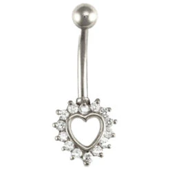 9ct White Gold Cubic Zirconia Heart Belly Bar P702103