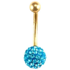 9ct Yellow Gold Baby Blue Crystal Belly Bar P702109