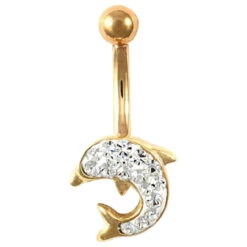 9ct Yellow Gold White Crystal Dolphin Belly Bar P702120
