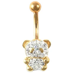 9ct Yellow Gold White Crystal Teddy Belly Bar P702123