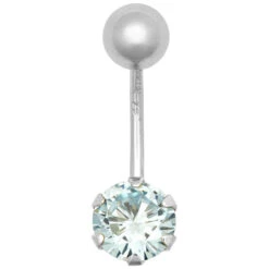 9ct White Gold Light Blue Cubic Zirconia Belly Bar P702133