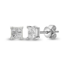 18ct White Gold 0.64ct 4 Diamond Princess Cut Stud Earrings P702E18-405-065