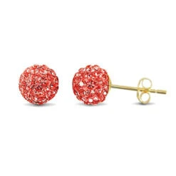 9ct Yellow Gold Pink Tinted Sparkling Crystal Set Ball Stud Earrings P702E9-210