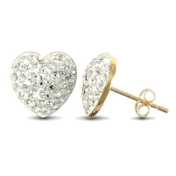 9ct Yellow Gold Clear Sparkling Crystal Set Heart Stud Earrings P702E9-213