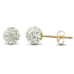 9ct Yellow Gold Clear Sparkling Crystal Set 6mm Ball Stud Earrings P702E9-214
