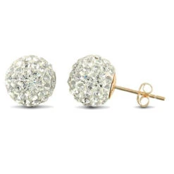 9ct Yellow Gold Clear Sparkling Crystal Set 10mm Ball Stud Earrings P702E9-215
