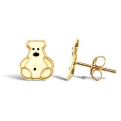 9ct Yellow Gold Enamelled Polar Bear Stud Earrings P702E9-279