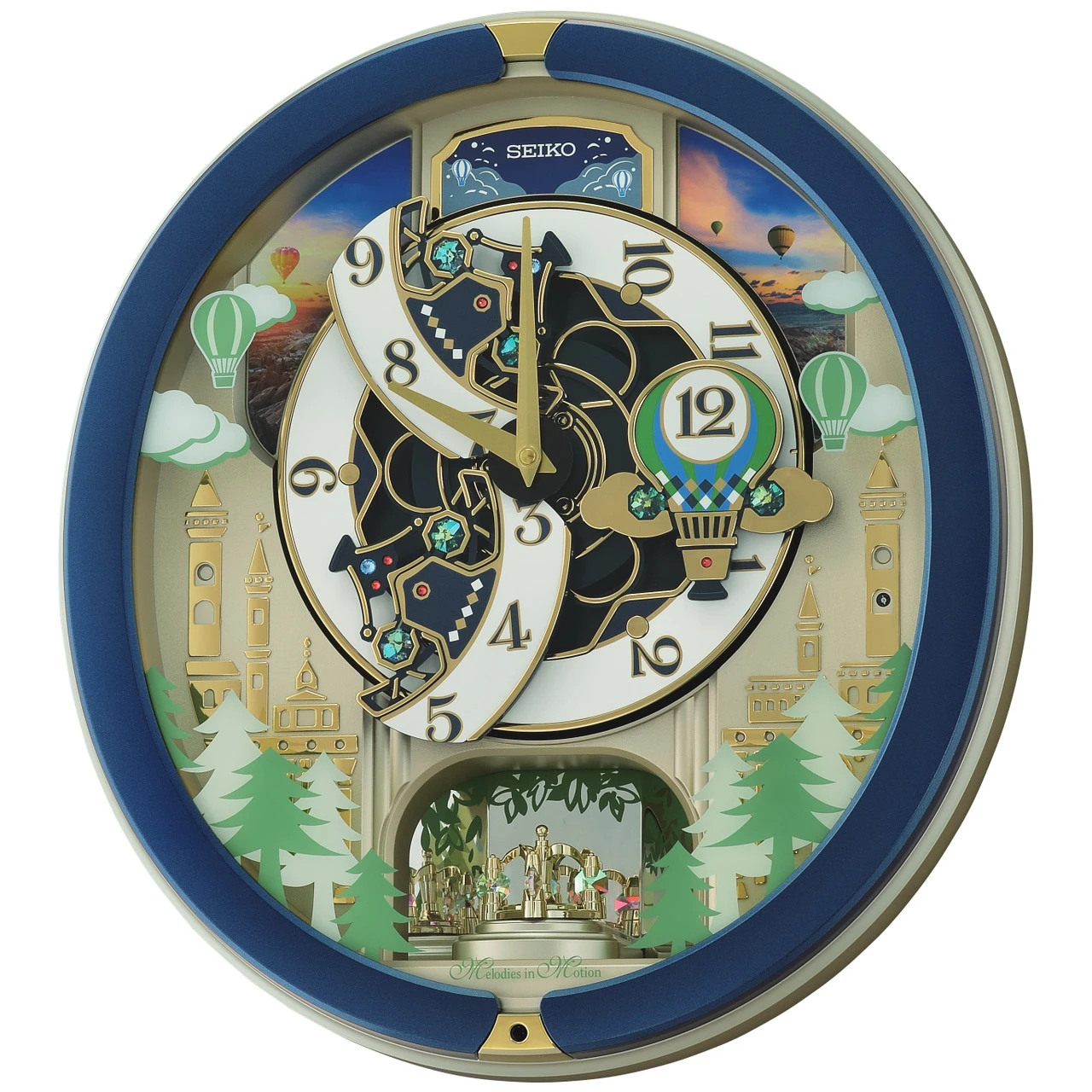 Seiko Melodies In Motion Blue Case Wall Clock QXM398L 1 Seiko Melodies In Motion Blue Case Wall Clock QXM398L