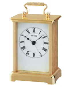 Seiko White Face In Gold Aluminium Mantel Clock QHE093G