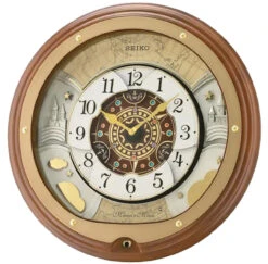 Seiko Melodies In Motion Brown Wooden Case Musical Wall Clock QXM381B
